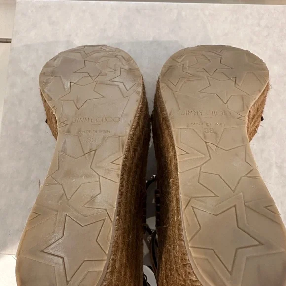 Jimmy Choo DANICA 110 Leopard Print Suede w/ Pearls and Studs Wedges 38